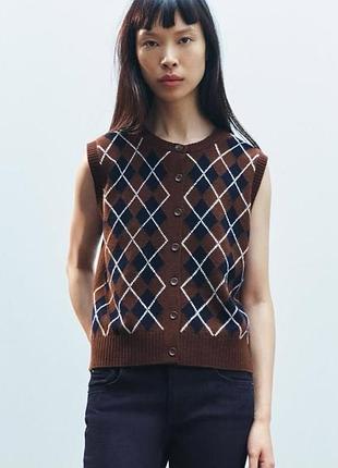 Жилет из шерсти с узором аргайл zara