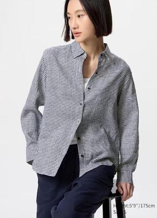 Рубашка из льна в клетку uniqlo