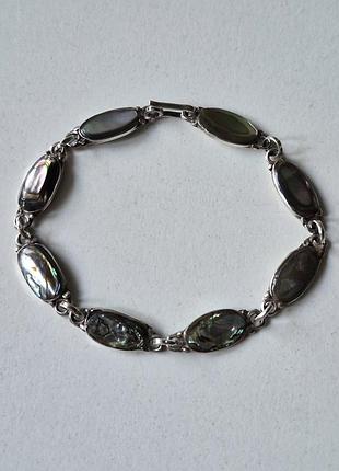 Серебряный браслет с галиотисом. серебро 925 проба. sterling silver mexico. абалон.