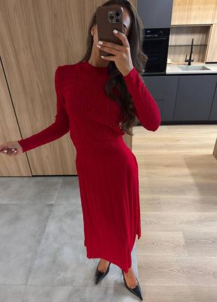 Накладной платеж ❤ 40% вискоза вязаное трикотажное платье миди с ажурным верхом и юбкой плиссе