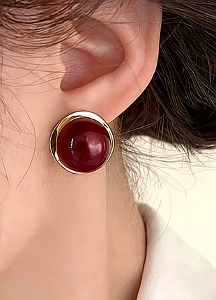 Сережки женские бижутерия бордовые полусферы