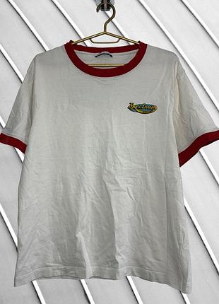 Мужская белая футболка zara l m 48 оригинал зара хлопковая футболка с принтом сзади красная окантовка винтажная 48