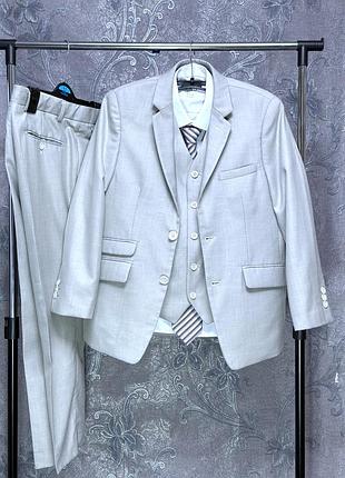 Костюм тройка для парня 10-11 лет 146 см рост romano couture пиджак жилетка брюки рубашка галстук детская одежда для школы торжественного официального