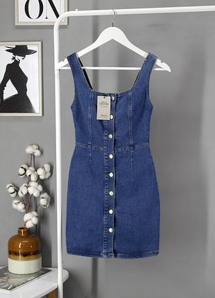 Новое короткое синее джинсовое платье с застежкой на пуговицы "denim co", uk4/eur32.