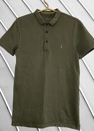 Чоловіче поло хакі allsaints xs s 44 46 оригінал олсеінтс олсеінтс кофта поло оливкова з вишитим логотипом череп 44 46