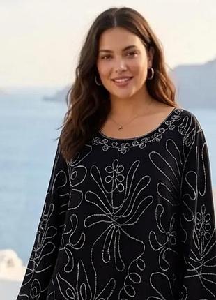 Винтажная черная вишиванка блузка saint tropez west с вышивкой сутажным шнуром (бохо / плюс сайз / 2x)