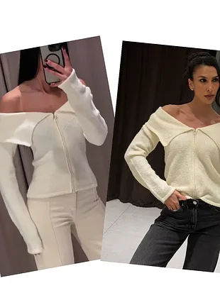 Кофта кардиган топ zara с открытыми плечами с лацканами на молнии р.s-m
