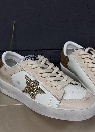 Кеди кросівки жіночі шкіряні golden goose стардан stardan бежеві брендові голден гус
