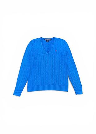 Жіночий светр вʼязаний ralph lauren poll синій кардиган v-виріз кофта розмір с