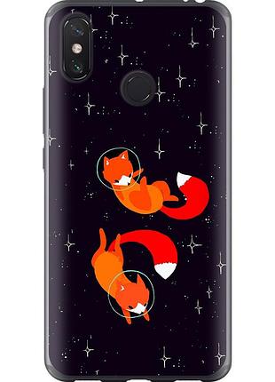 Чехол 2d пластиковый на телефон xiaomi mi max 3 лисички в космосе "4519t-1534-58250"