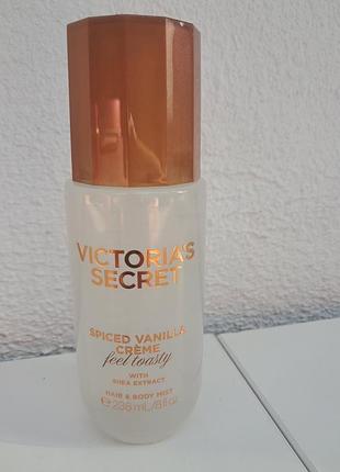 Victoria’s secret sticed vanilla crème – feel toasty hair &amp; body mist, мост для волос и тела, 236 мл