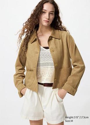 Жакет uniqlo коричневий suede effect short jacket