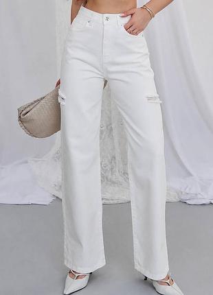 Білі джинси з розрізами wide leg