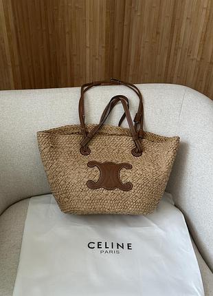 Сумка celine classic panier in raffia and calfskin