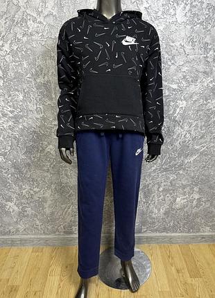 Nike спортивный костюм 146-156 см подростковый на  флисе черно-синий