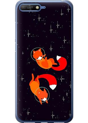 Чехол 2d пластиковый на телефон huawei y6 2018 лисички в космосе "4519t-1637-58250"