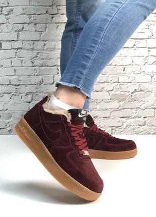 ❄️nike air force bordo❄️кросівки жіночі найк, зимові з хутром