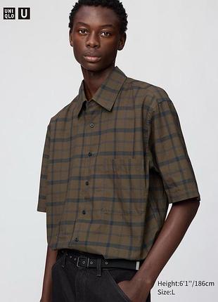 Сорочка uniqlo u коричнева boxy shirt (short sleeve, check)