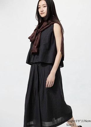 Спідниця uniqlo чорна linen blend tuck long skirt