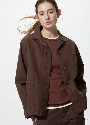 Жакет uniqlo коричневий лляний linen blend coverall