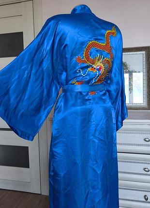 100% шовк розкішний довгий шовковий халат кімоно golden dragon