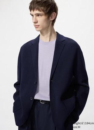 Жакет uniqlo темно-синiй milano ribbed jacket