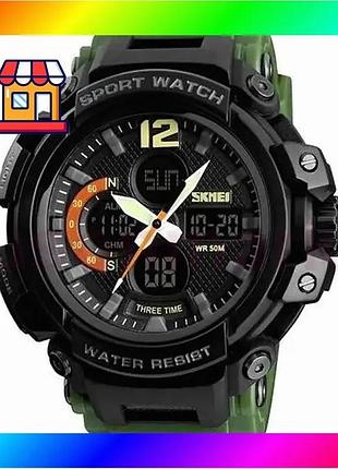 Bs часы наручные мужские best mix skmei 1343ag army green, часы тактические противоударные. цвет: зеле bas77/n