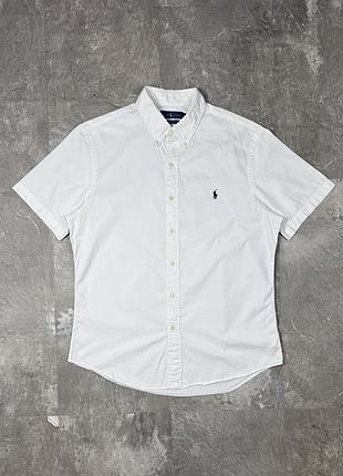 Чоловіча сорочка з коротким рукавом ralph lauren ральф лорен біла slim fit l оригінал літня теніска