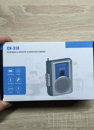 Портативний касетний плеєр з am/fm радіо та диктофоном cr-318 (динамік, мікрофон)