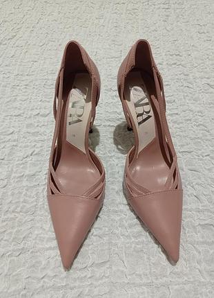 Zara туфлі шпилька човник брудна пудра 36 шкіра