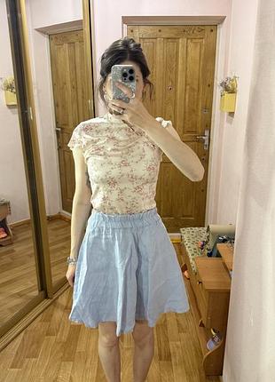 Блакитна лляна спідниця сонце zara