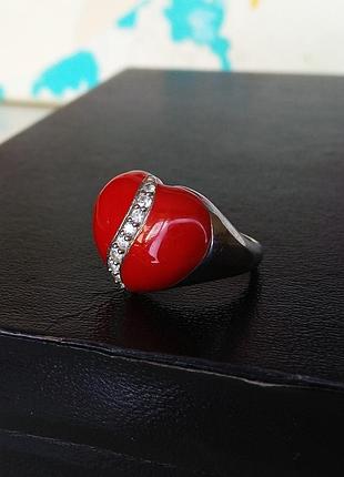 Серебряная коктейльная кольца с фианитами и красной эмалью, винтаж