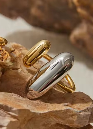 Массивное кольцо золотисто-серебристое нержавеющая сталь stainless steel