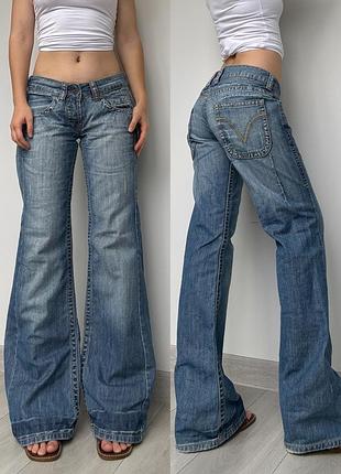 Джинсы blend she 38 m 40 l голубые синие низкая талия посадка bootcut flared клеш wide leg широкие y2k винтаж vintage 2000ые