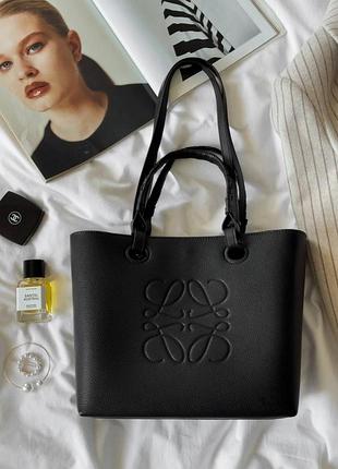 Женская сумка премиум loewe bag tote anagram leather black