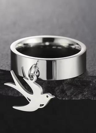 Кольцо с птичкой ласточка нержавеющая сталь stainless steel