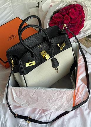 Женская сумка премиум birkin 30 black/canvas