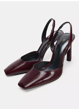 Бордовые туфли с квадратным носком zara 38