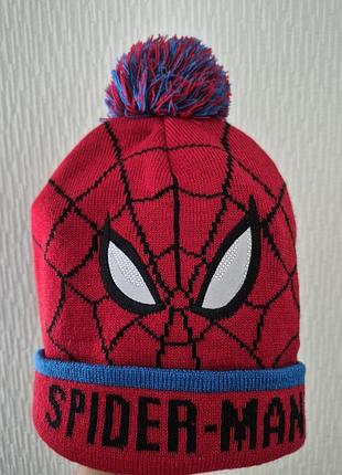 Дитяча зимова в'язана шапка людина-павук / spider-man з помпоном, 54-56 червона