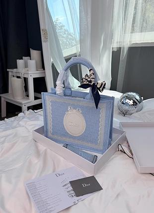 Dior book tote blue toile embroidery