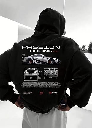 Худі унісекс чорне «passion racing» з принтом, розмір m
