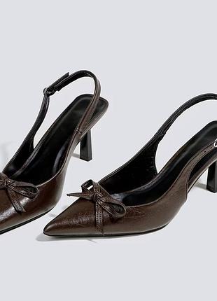 Туфлі жіночі коричневі з бантиком, 38, нові слінгбеки (slingback)