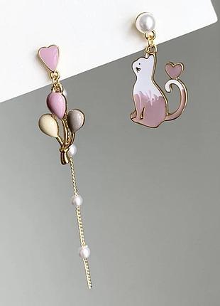 Серьги с котиками асимметрия