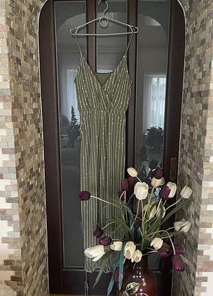 Жіночий комбінезон хакі s/m з паєтками вечірній