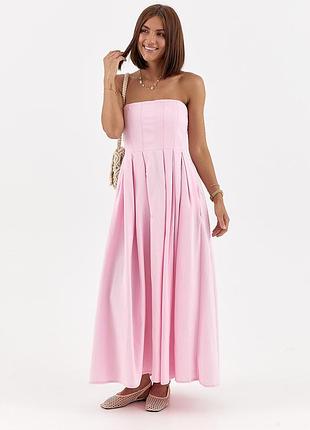 Сукня зі складками без бретелей - рожевий цвет, m (є розміри)
