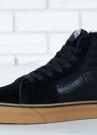 V@ns old skool black high winter, мужские зимние кеды вансы с мехом чёрные