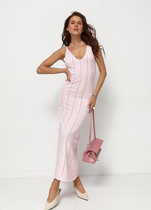 Длинное вязаное платье с ажурными узорами - розовый цвет, one size (имеется размеры)