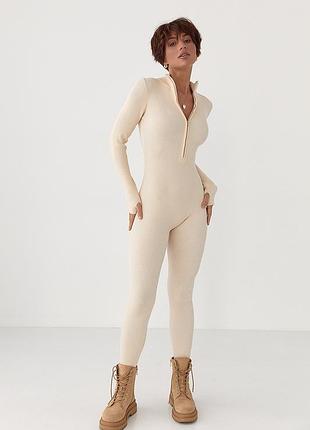 Трикотажный комбинезон в рубчик - кремовый цвет, one size (имеется размеры)