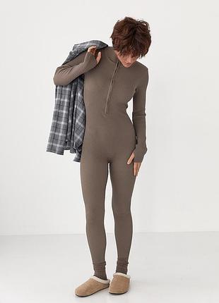 Трикотажный комбинезон в рубчик - кофейный цвет, one size (имеется размеры)