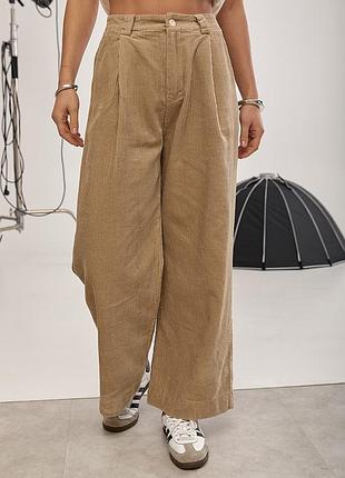 Широкі вельветові штани зі складками - світло-коричневий цвет, l (є розміри)
